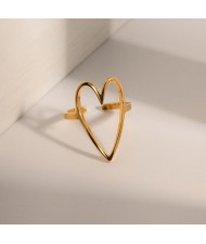 Retro Golden Hollow-out Heart Open-end Fashion Wholesale Titanium Steel Jewelry Women Stainless Steel Ring