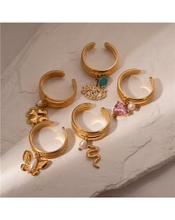 (4 Options) 1 Piece Flower Butterfly Snake Design Open-end Fashion Wholesale Titanium Steel Women Stainless Steel Ring