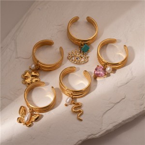 (4 Options) 1 Piece Flower Butterfly Snake Design Open-end Fashion Wholesale Titanium Steel Women Stainless Steel Ring