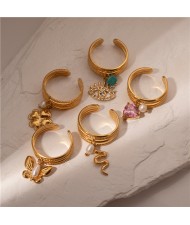 (4 Options) 1 Piece Flower Butterfly Snake Design Open-end Fashion Wholesale Titanium Steel Women Stainless Steel Ring