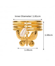 (4 Options) 1 Piece Flower Butterfly Snake Design Open-end Fashion Wholesale Titanium Steel Women Stainless Steel Ring