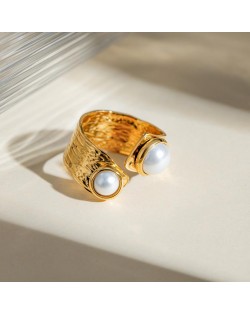 Wholesale Titanium Steel Jewelry Pearl Decorated Width Open-end Fashion  Women Stainless Steel Ring
