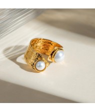 Wholesale Titanium Steel Jewelry Pearl Decorated Width Open-end Fashion  Women Stainless Steel Ring