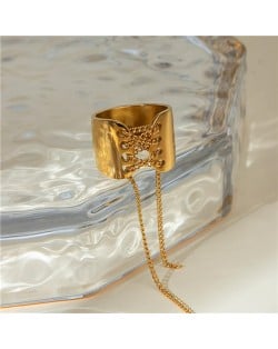 Retro Titanium Steel Jewelry Long Chain Width Design Fashion  Women Stainless Steel Ring