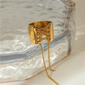 Retro Titanium Steel Jewelry Long Chain Width Design Fashion  Women Stainless Steel Ring