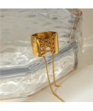 Retro Titanium Steel Jewelry Long Chain Width Design Fashion  Women Stainless Steel Ring