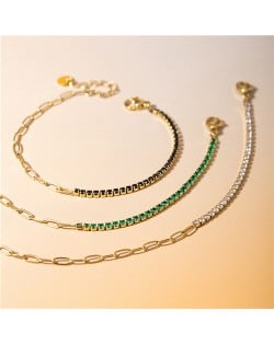 (3 Options) 1 Piece Fashion Cubic Zirconia with Chain Design Wholesale Women Golden Stainless Steel Bracelet
