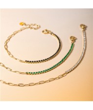 (3 Options) 1 Piece Fashion Cubic Zirconia with Chain Design Wholesale Women Golden Stainless Steel Bracelet