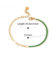 (3 Options) 1 Piece Fashion Cubic Zirconia with Chain Design Wholesale Women Golden Stainless Steel Bracelet