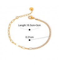 (3 Options) 1 Piece Fashion Cubic Zirconia with Chain Design Wholesale Women Golden Stainless Steel Bracelet