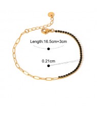 (3 Options) 1 Piece Fashion Cubic Zirconia with Chain Design Wholesale Women Golden Stainless Steel Bracelet