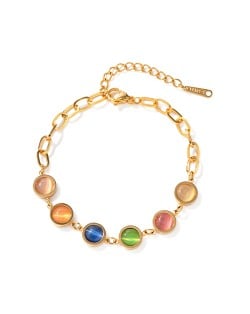 Colorful Opal Natural Stone Titanium Steel Jewrlry Wholesale Women Fashion Stainless Steel Bracelet