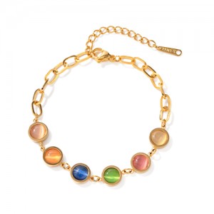Colorful Opal Natural Stone Titanium Steel Jewrlry Wholesale Women Fashion Stainless Steel Bracelet