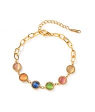 Colorful Opal Natural Stone Titanium Steel Jewrlry Wholesale Women Fashion Stainless Steel Bracelet