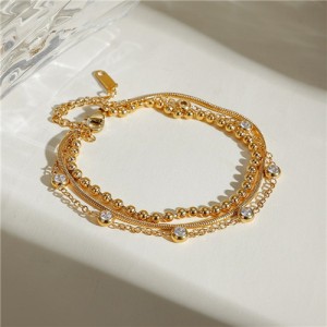 Fashion Titanium Steel Jewrlry Cubic Zirconia Multi-layer Wholesale Women Fashion Stainless Steel Bracelet