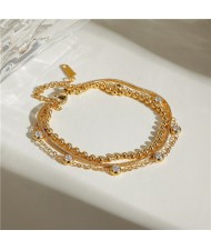 Fashion Titanium Steel Jewrlry Cubic Zirconia Multi-layer Wholesale Women Fashion Stainless Steel Bracelet