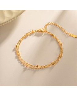 Titanium Steel Jewrlry Beads Double Layers Thin Chain Fashion Wholesale Women Fashion Stainless Steel Bracelet