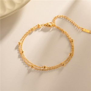 Titanium Steel Jewrlry Beads Double Layers Thin Chain Fashion Wholesale Women Fashion Stainless Steel Bracelet