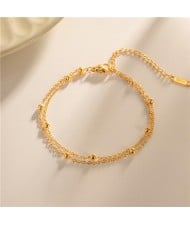 Titanium Steel Jewrlry Beads Double Layers Thin Chain Fashion Wholesale Women Fashion Stainless Steel Bracelet