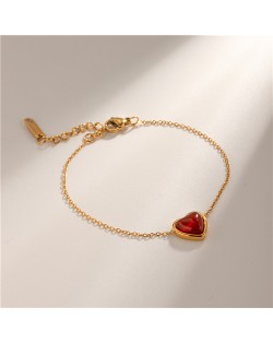 Titanium Steel Jewrlry Red Agate Heart Fashion Wholesale Women Fashion Stainless Steel Bracelet