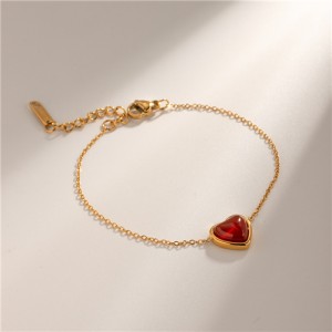 Titanium Steel Jewrlry Red Agate Heart Fashion Wholesale Women Fashion Stainless Steel Bracelet