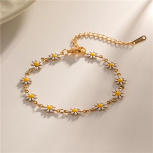 Titanium Steel Jewelry Elegant White Daisy Fashion Wholesale Women Fashion Stainless Steel Bracelet
