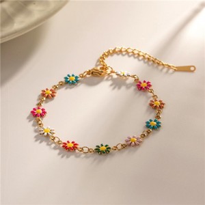 Titanium Steel Jewelry Elegant Colorful Daisy Fashion Wholesale Women Fashion Stainless Steel Bracelet