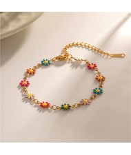 Titanium Steel Jewelry Elegant Colorful Daisy Fashion Wholesale Women Fashion Stainless Steel Bracelet