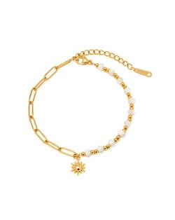 Titanium Steel Jewelry Shell and Golden Bead Sun Pendant Fashion Wholesale Women Stainless Steel Bracelet