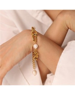 Titanium Steel Jewelry Baroque Style Pearl Decorated Chain Fashion Wholesale Women Stainless Steel Bracelet