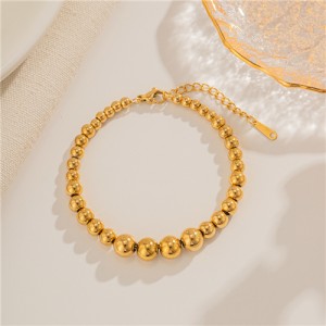 Titanium Steel Jewelry Golden Round Beads Fashion Wholesale Women Stainless Steel Bracelet