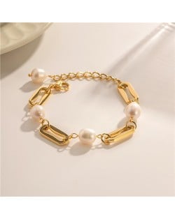 Baroque Freshwater Pearl Titanium Steel Jewelry Fashion Wholesale Women Stainless Steel Bracelet