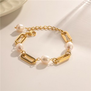 Baroque Freshwater Pearl Titanium Steel Jewelry Fashion Wholesale Women Stainless Steel Bracelet