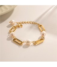 Baroque Freshwater Pearl Titanium Steel Jewelry Fashion Wholesale Women Stainless Steel Bracelet