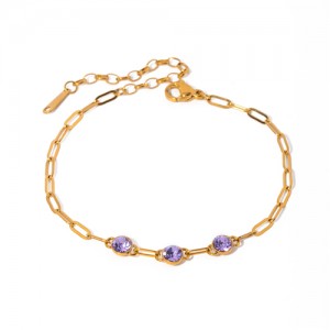 Titanium Steel Jewelry Cubic Zirconia Fashion Wholesale Women Stainless Steel Bracelet - Violet