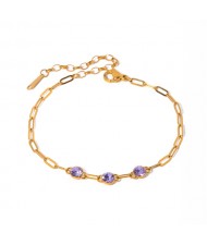 Titanium Steel Jewelry Cubic Zirconia Fashion Wholesale Women Stainless Steel Bracelet - Violet