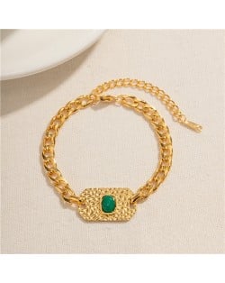 Titanium Steel Jewelry Green Stone Texture Pendant Fashion Wholesale Women Stainless Steel Bracelet