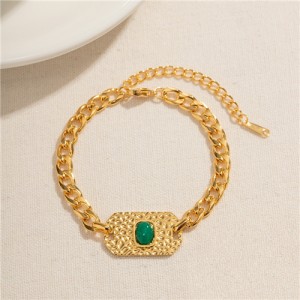 Titanium Steel Jewelry Green Stone Texture Pendant Fashion Wholesale Women Stainless Steel Bracelet