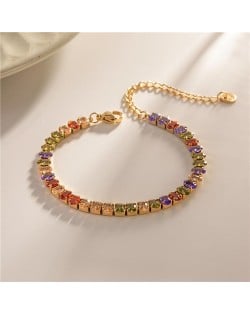 Titanium Steel Jewelry Bling Full Oval Cubic Zirconia Fashion Wholesale Women Stainless Steel Bracelet - Colorful