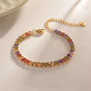 Titanium Steel Jewelry Bling Full Oval Cubic Zirconia Fashion Wholesale Women Stainless Steel Bracelet - Colorful