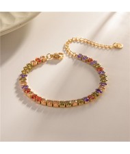Titanium Steel Jewelry Bling Full Oval Cubic Zirconia Fashion Wholesale Women Stainless Steel Bracelet - Colorful