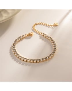 Titanium Steel Jewelry Bling Full Oval Cubic Zirconia Fashion Wholesale Women Stainless Steel Bracelet - Clear