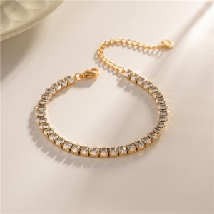 Titanium Steel Jewelry Bling Full Oval Cubic Zirconia Fashion Wholesale Women Stainless Steel Bracelet - Clear