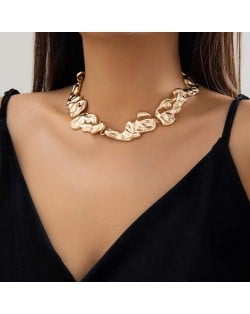 European and American Fashion Liquid Pleated Metallic Style Wholesale Women Necklace - Golden