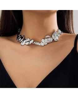 European and American Fashion Liquid Pleated Metallic Style Wholesale Women Necklace - Silver