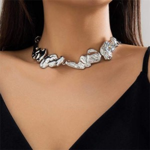 European and American Fashion Liquid Pleated Metallic Style Wholesale Women Necklace - Silver