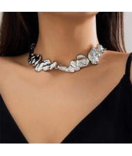 European and American Fashion Liquid Pleated Metallic Style Wholesale Women Necklace - Silver