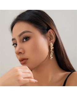 American Fashion Liquid Pleated Metallic Style Wholesale Women Alloy Earrings - Golden