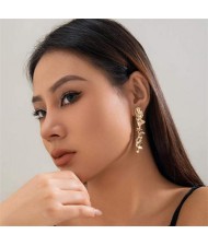 American Fashion Liquid Pleated Metallic Style Wholesale Women Alloy Earrings - Golden