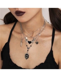 Halloween Jewelry Punk Style Black Bat Heart Pendant Multi-layer Fashion Wholesale Women Necklace